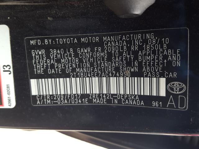 Photo 9 VIN: 2T1BU4EE7AC474950 - TOYOTA COROLLA BA 