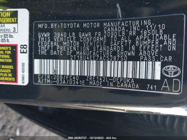 Photo 8 VIN: 2T1BU4EE7AC528750 - TOYOTA COROLLA 