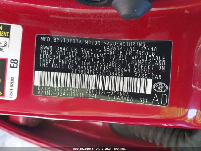 Photo 8 VIN: 2T1BU4EE7BC538468 - TOYOTA COROLLA 