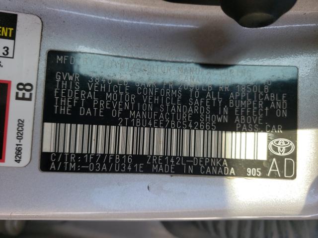 Photo 9 VIN: 2T1BU4EE7BC542665 - TOYOTA COROLLA BA 