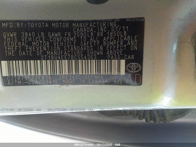 Photo 8 VIN: 2T1BU4EE7BC554363 - TOYOTA COROLLA 