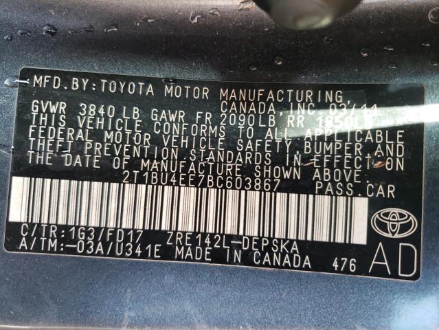 Photo 12 VIN: 2T1BU4EE7BC603867 - TOYOTA COROLLA 