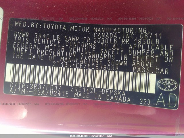 Photo 8 VIN: 2T1BU4EE7BC638098 - TOYOTA COROLLA 