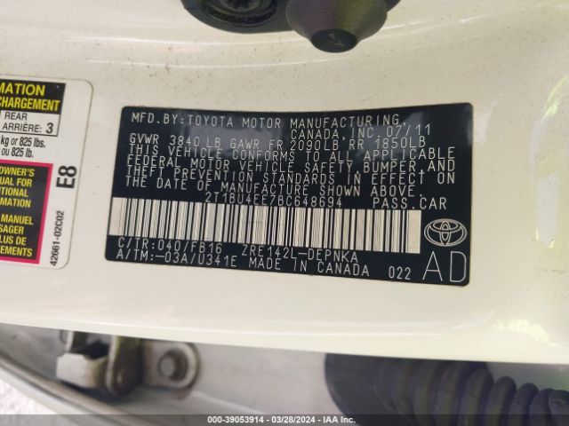 Photo 8 VIN: 2T1BU4EE7BC648694 - TOYOTA COROLLA 