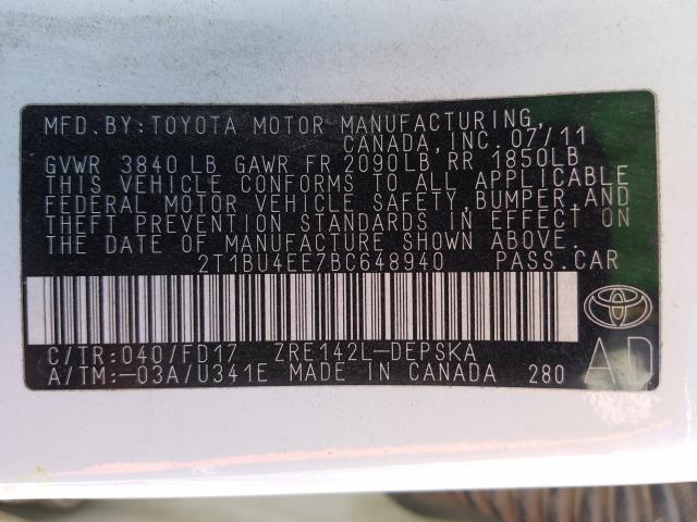 Photo 9 VIN: 2T1BU4EE7BC648940 - TOYOTA COROLLA BA 