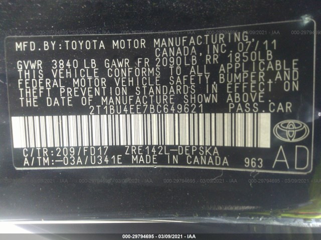 Photo 8 VIN: 2T1BU4EE7BC649621 - TOYOTA COROLLA 