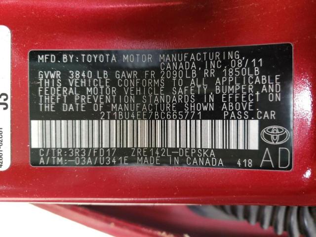 Photo 9 VIN: 2T1BU4EE7BC665771 - TOYOTA COROLLA BA 