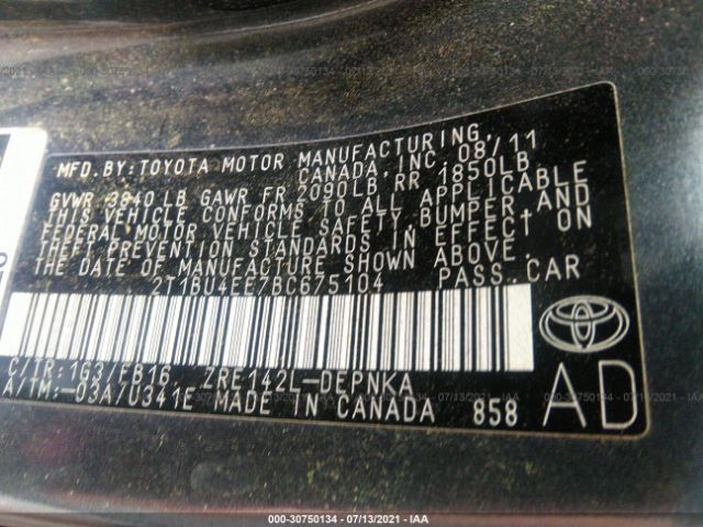 Photo 8 VIN: 2T1BU4EE7BC675104 - TOYOTA COROLLA 