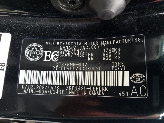 Photo 9 VIN: 2T1BU4EE7BC680626 - TOYOTA COROLLA BA 