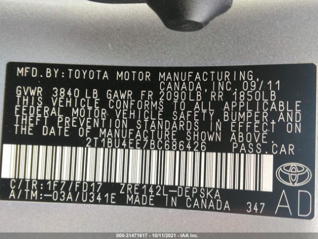 Photo 8 VIN: 2T1BU4EE7BC686426 - TOYOTA COROLLA 