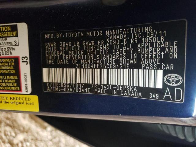 Photo 9 VIN: 2T1BU4EE7BC694316 - TOYOTA COROLLA BA 