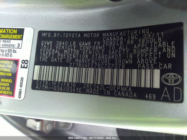 Photo 8 VIN: 2T1BU4EE7BC707078 - TOYOTA COROLLA 