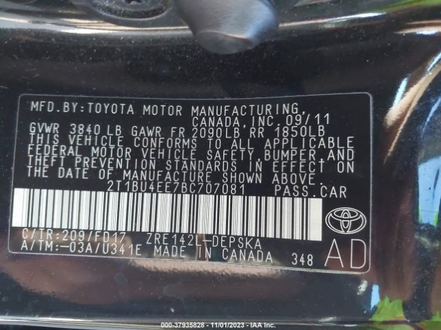 Photo 8 VIN: 2T1BU4EE7BC707081 - TOYOTA COROLLA 