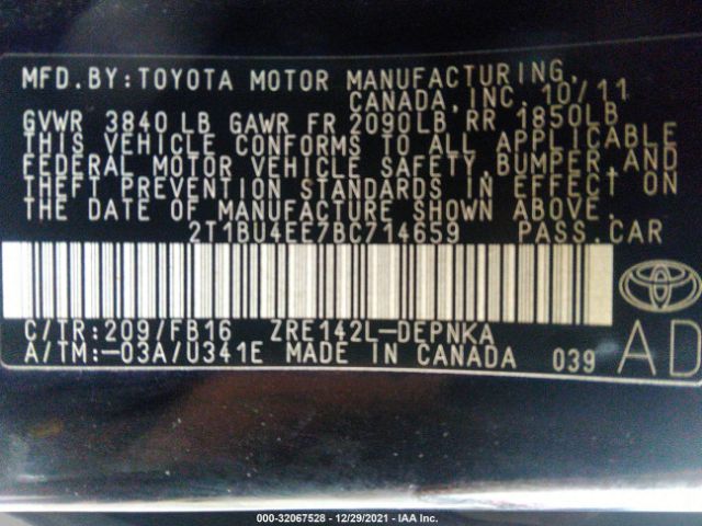 Photo 8 VIN: 2T1BU4EE7BC714659 - TOYOTA COROLLA 