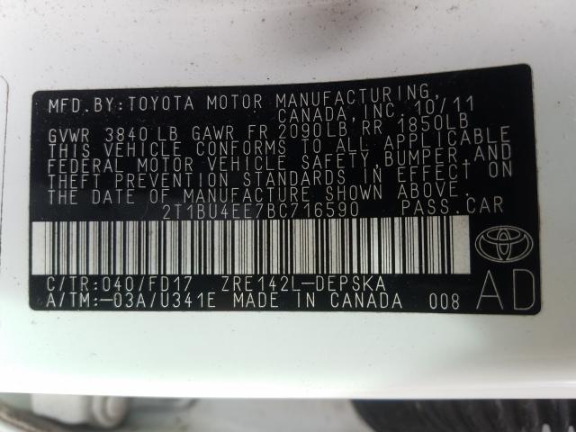 Photo 9 VIN: 2T1BU4EE7BC716590 - TOYOTA COROLLA BA 