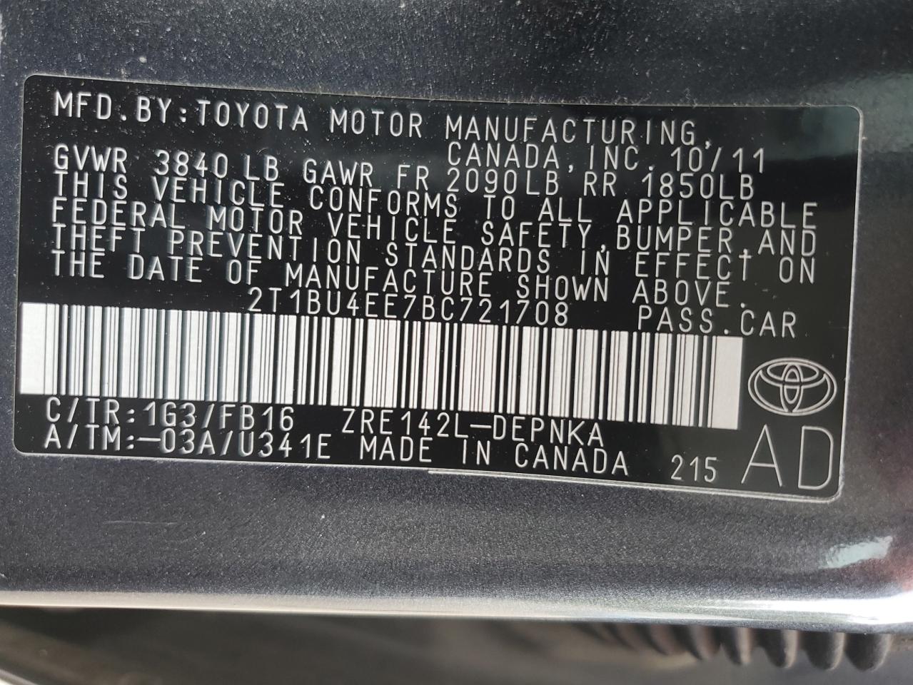 Photo 11 VIN: 2T1BU4EE7BC721708 - TOYOTA COROLLA 