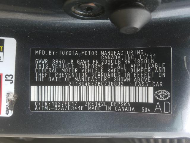 Photo 9 VIN: 2T1BU4EE7BC738802 - TOYOTA COROLLA BA 