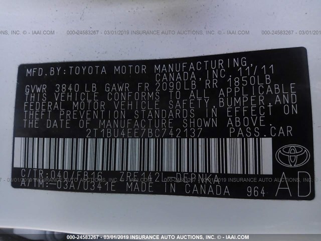 Photo 8 VIN: 2T1BU4EE7BC742137 - TOYOTA COROLLA 