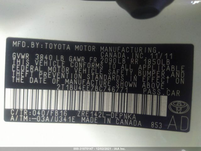 Photo 8 VIN: 2T1BU4EE7BC746771 - TOYOTA COROLLA 