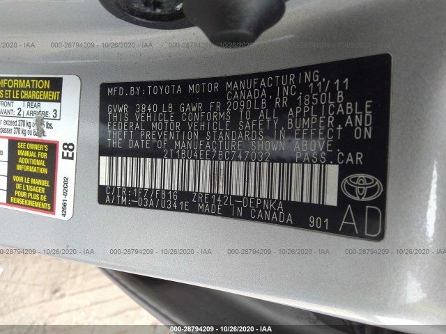 Photo 8 VIN: 2T1BU4EE7BC747032 - TOYOTA COROLLA 