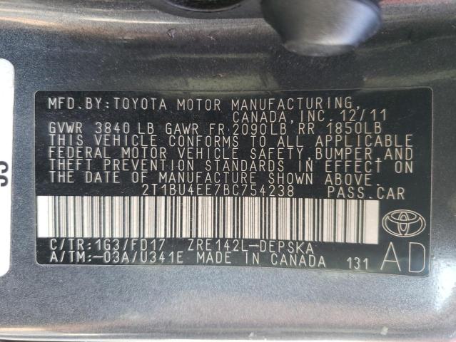 Photo 12 VIN: 2T1BU4EE7BC754238 - TOYOTA COROLLA BA 