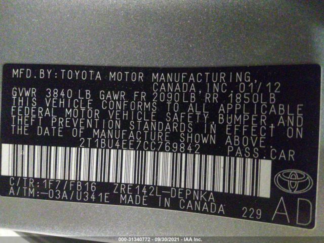 Photo 8 VIN: 2T1BU4EE7CC769842 - TOYOTA COROLLA 