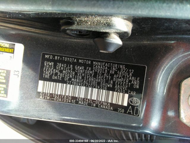 Photo 8 VIN: 2T1BU4EE7CC794336 - TOYOTA COROLLA 