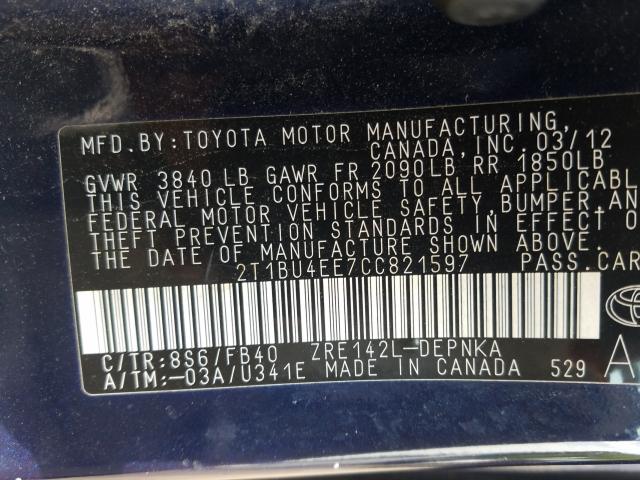 Photo 9 VIN: 2T1BU4EE7CC821597 - TOYOTA COROLLA BA 