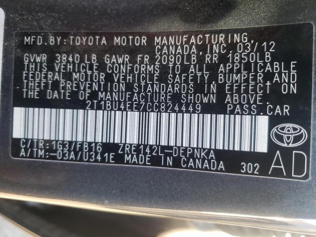 Photo 9 VIN: 2T1BU4EE7CC824449 - TOYOTA COROLLA BA 