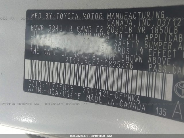 Photo 8 VIN: 2T1BU4EE7CC825276 - TOYOTA COROLLA 