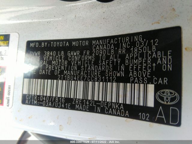 Photo 8 VIN: 2T1BU4EE7CC831112 - TOYOTA COROLLA 