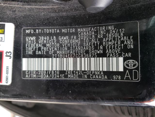 Photo 9 VIN: 2T1BU4EE7CC836875 - TOYOTA COROLLA BA 