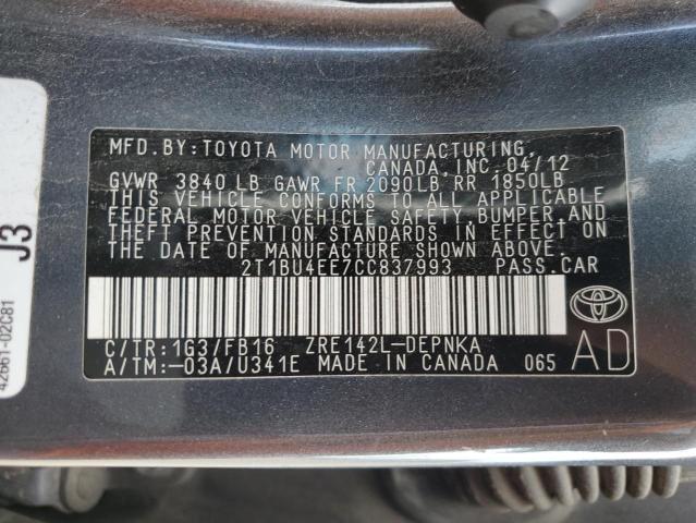 Photo 9 VIN: 2T1BU4EE7CC837993 - TOYOTA COROLLA BA 