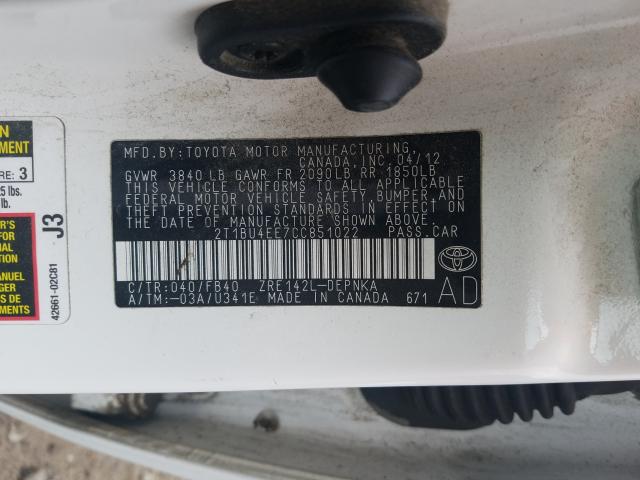 Photo 9 VIN: 2T1BU4EE7CC851022 - TOYOTA COROLLA BA 