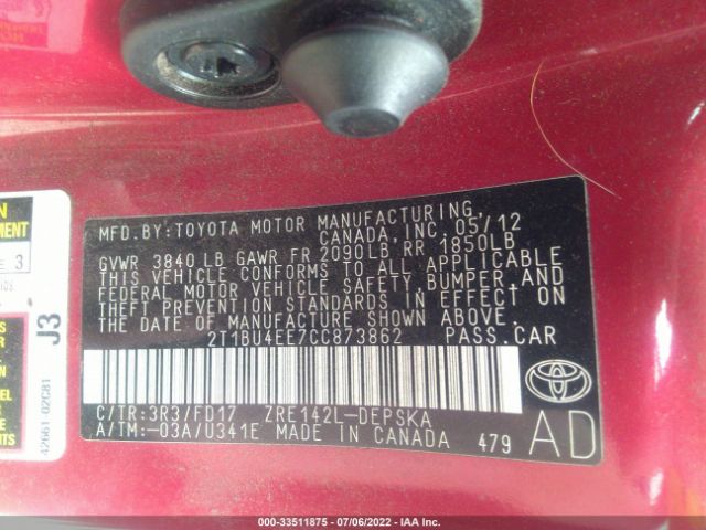 Photo 8 VIN: 2T1BU4EE7CC873862 - TOYOTA COROLLA 