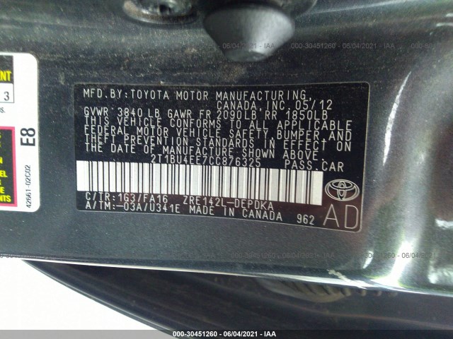 Photo 8 VIN: 2T1BU4EE7CC876325 - TOYOTA COROLLA 