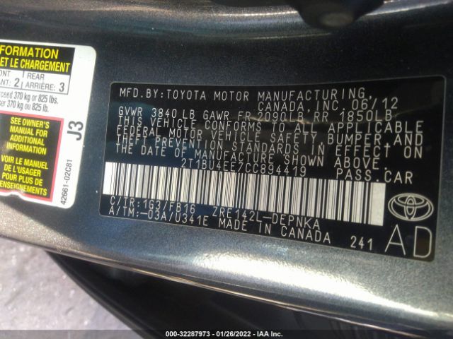 Photo 8 VIN: 2T1BU4EE7CC894419 - TOYOTA COROLLA 