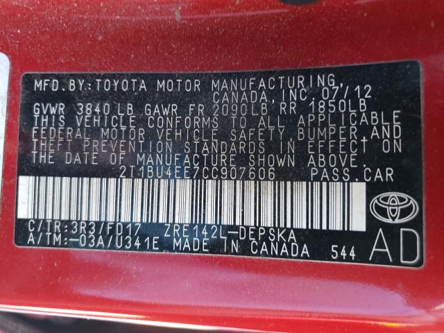 Photo 9 VIN: 2T1BU4EE7CC907606 - TOYOTA COROLLA BA 