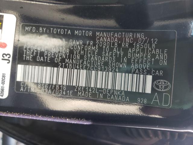 Photo 9 VIN: 2T1BU4EE7CC913924 - TOYOTA COROLLA BA 