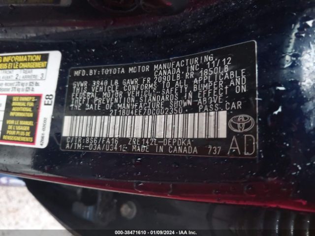 Photo 8 VIN: 2T1BU4EE7DC002350 - TOYOTA COROLLA 