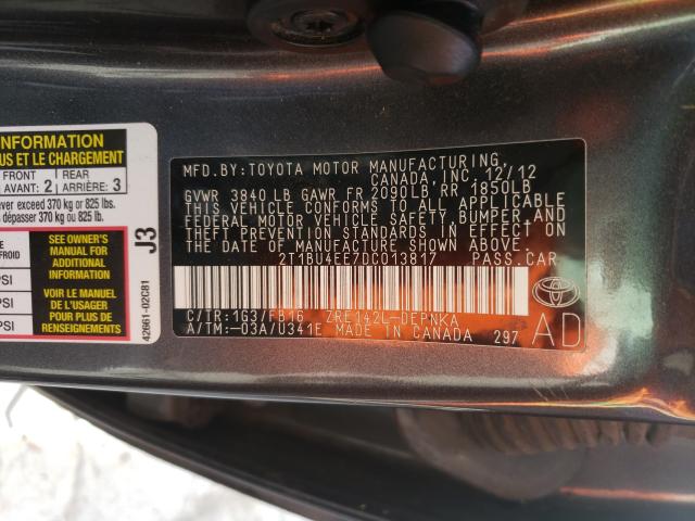 Photo 9 VIN: 2T1BU4EE7DC013817 - TOYOTA COROLLA BA 