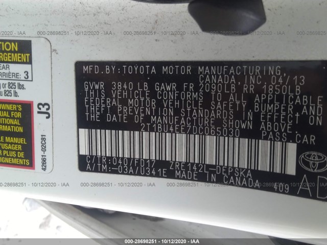 Photo 8 VIN: 2T1BU4EE7DC065030 - TOYOTA COROLLA 