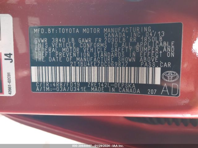 Photo 8 VIN: 2T1BU4EE7DC069837 - TOYOTA COROLLA 