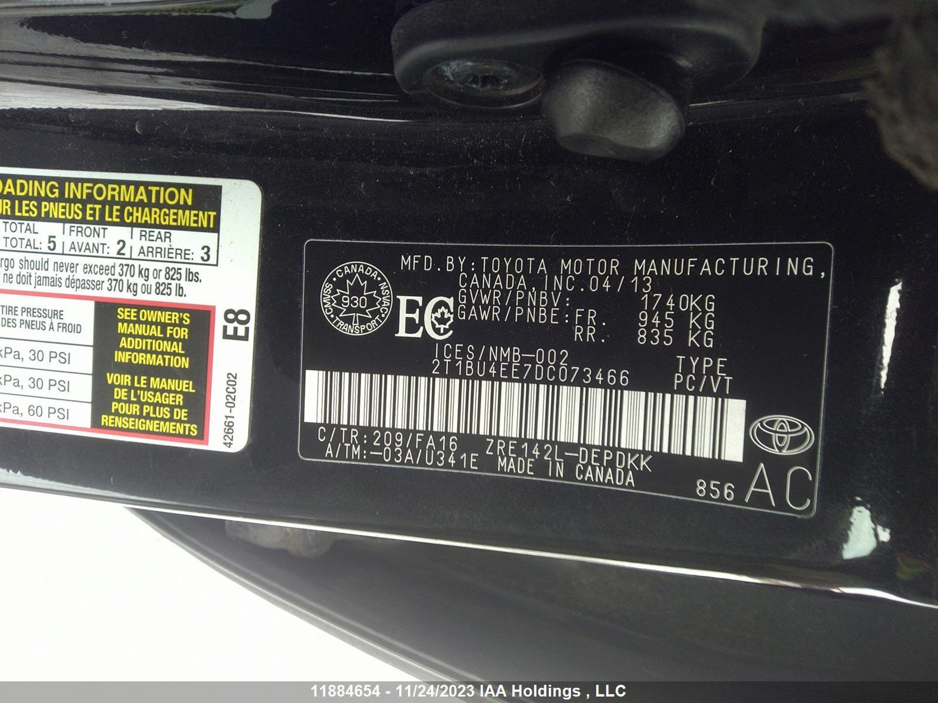 Photo 8 VIN: 2T1BU4EE7DC073466 - TOYOTA COROLLA 