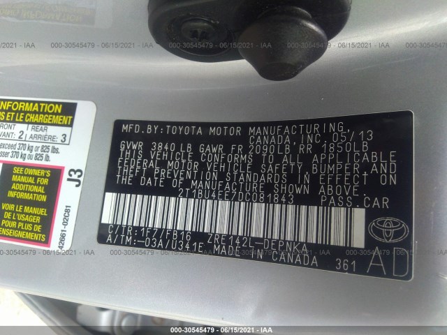 Photo 8 VIN: 2T1BU4EE7DC081843 - TOYOTA COROLLA 