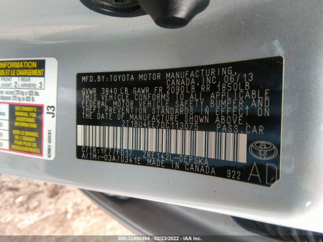 Photo 8 VIN: 2T1BU4EE7DC113075 - TOYOTA COROLLA 