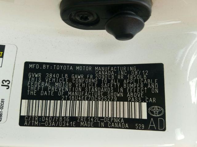 Photo 9 VIN: 2T1BU4EE7DC925279 - TOYOTA COROLLA BA 