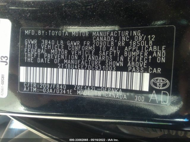 Photo 8 VIN: 2T1BU4EE7DC931003 - TOYOTA COROLLA 