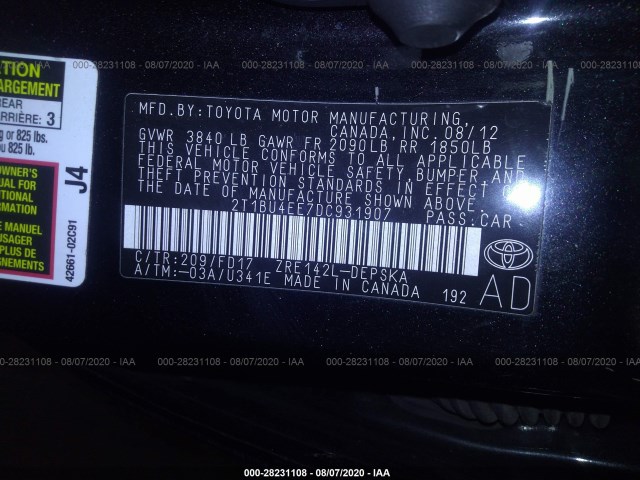 Photo 8 VIN: 2T1BU4EE7DC931907 - TOYOTA COROLLA 