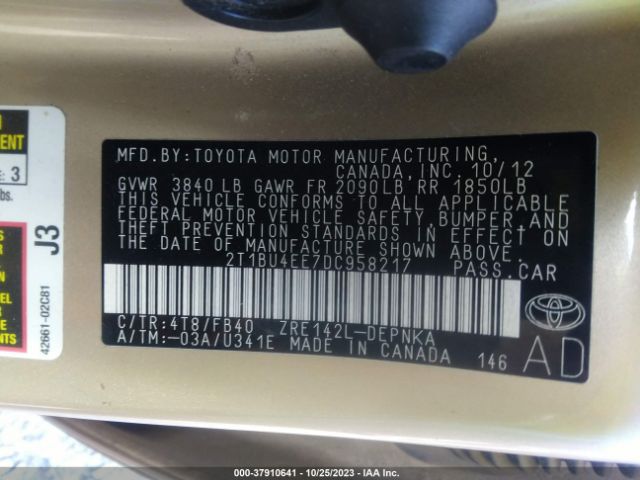 Photo 8 VIN: 2T1BU4EE7DC958217 - TOYOTA COROLLA 